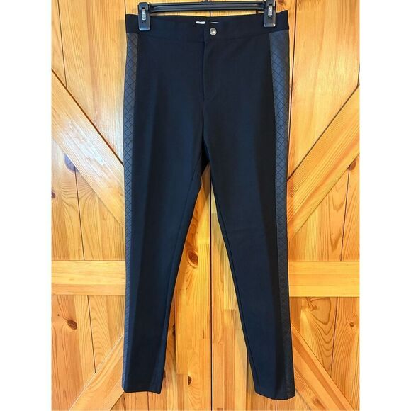 BANANA REPUBLIC BLACK Ponte Knit Stretch Legging Faux Leather side Pane Size 2 ( - Picture 1 of 9
